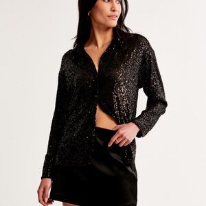 Abercrombie & Fitch Black Sequin Button-Down Blouse